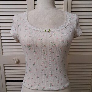 Aesthetic Floral Print Short Sleeve Top